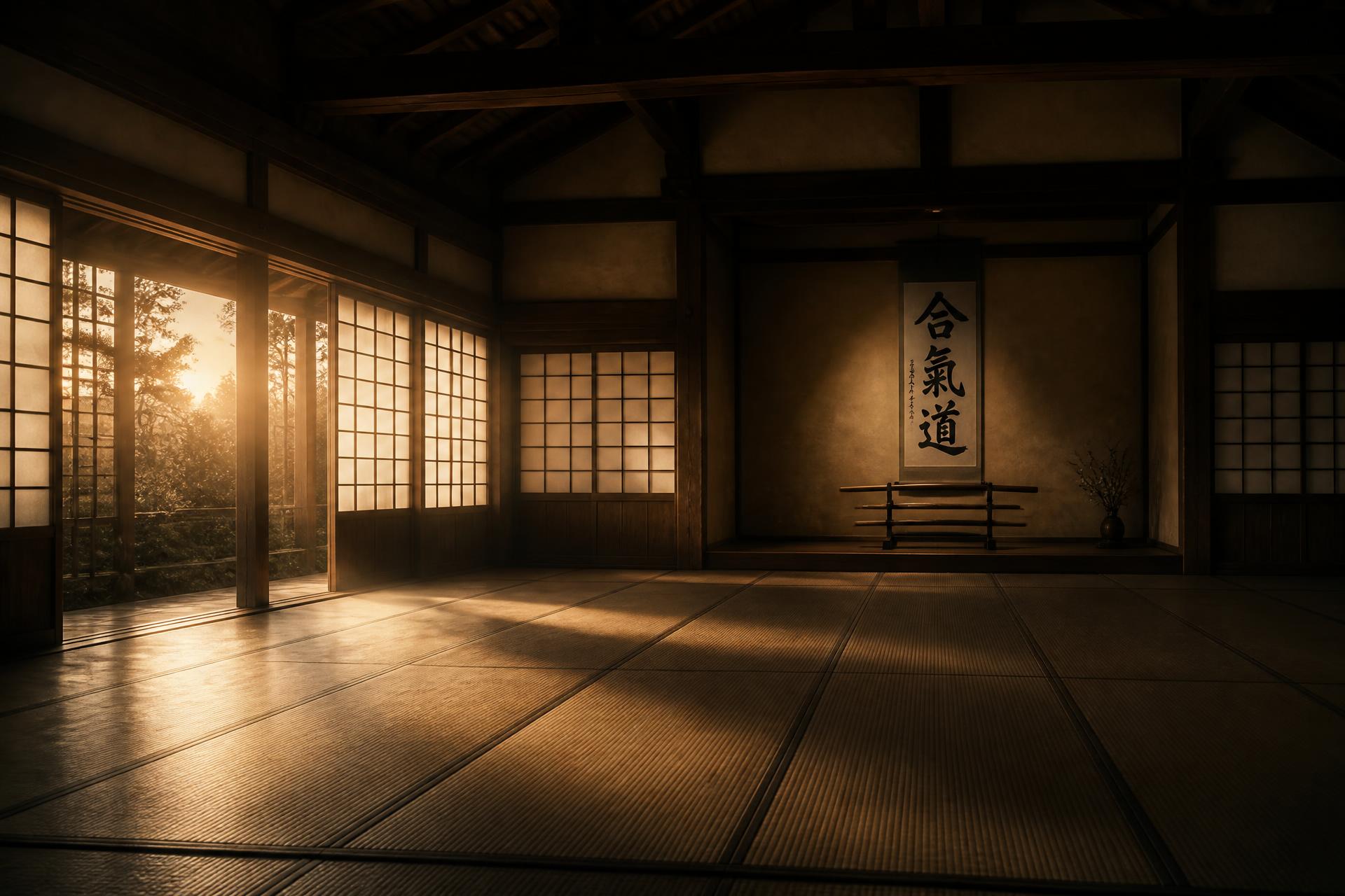 Aikido practitioner in a traditional dojo
